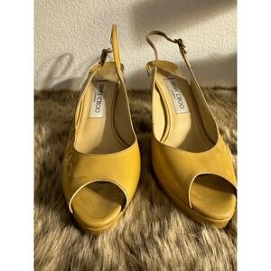 Jimmy Choo London Slingback Peep Toe Heels Yellow Patent Leather damaged project